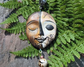 Spooky Skeletal Skull Girl Face Pendant perfect for Halloween W Glow in the Dark Hearts