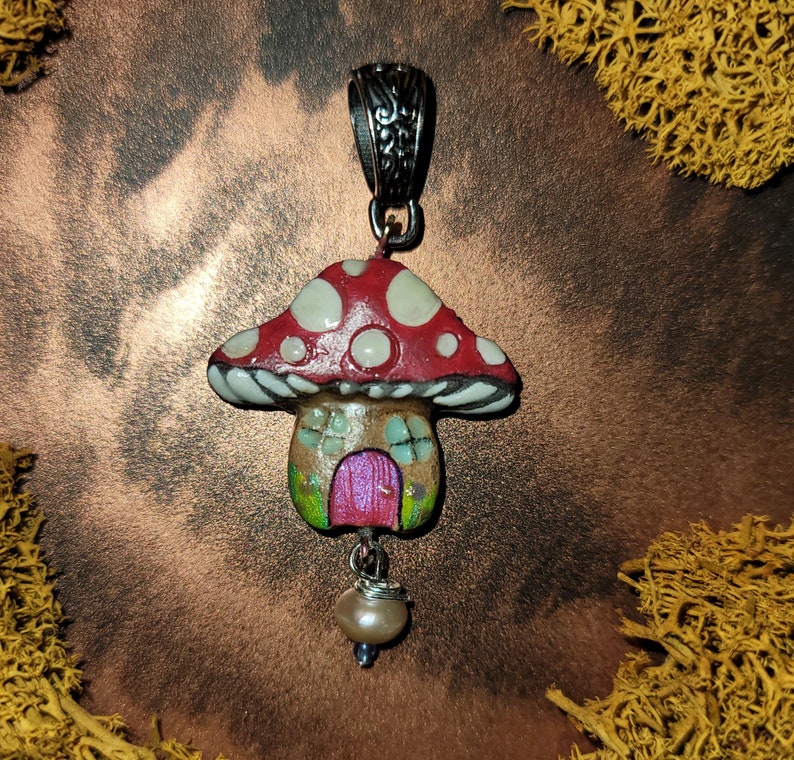 Mushroom Glow in the Dark Fairy Door Fae Handmade Pendant Faries image 7