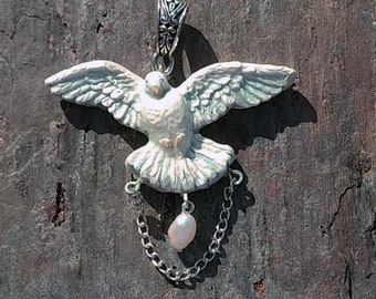 Peace Dove Bird Pendant with Freshwater Pearl