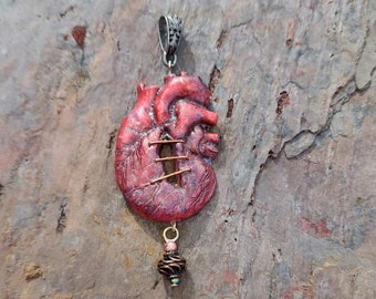 Broken hearted anatomical Heart with stiches Pendant