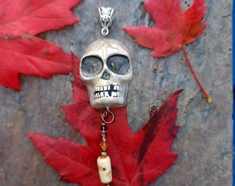 Natural Skull Halloween El Dia de los Muertos OOAK Pendant