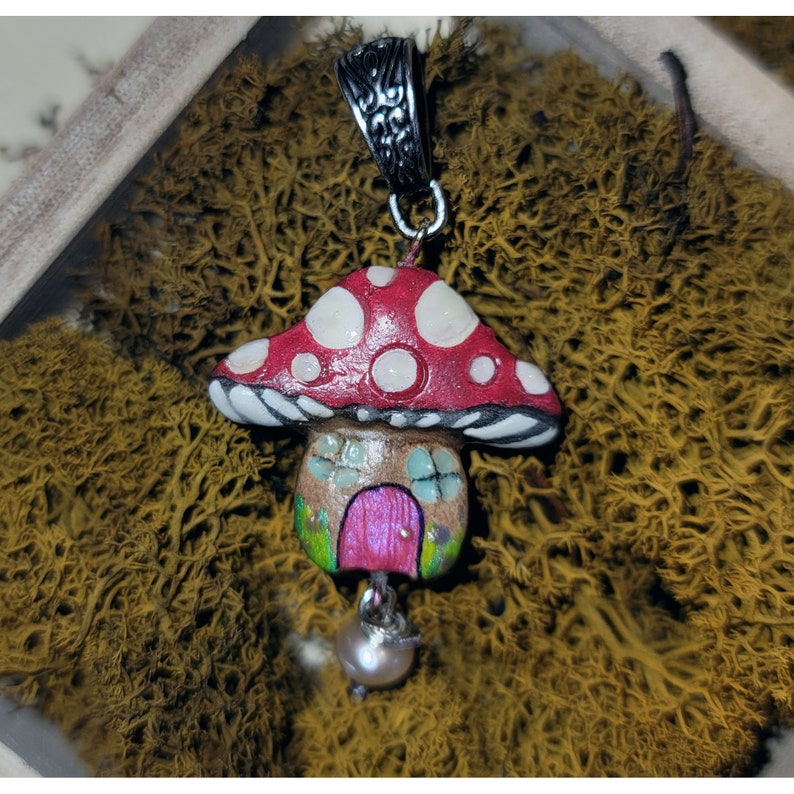 Mushroom Glow in the Dark Fairy Door Fae Handmade Pendant Faries image 5