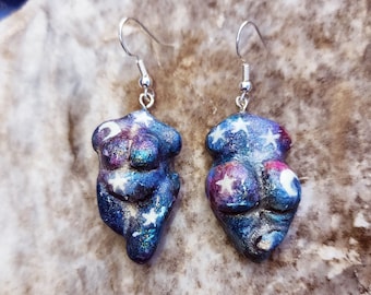 Glow in the Dark Stars Goddess Night Sky Front and Back  Earrings W Booty