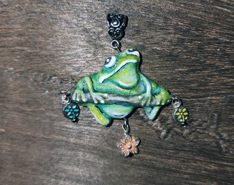 Super Frog Hanging on Branch Handmade Pendant