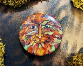 Autumn Greenman Pinback Button 1.5 inches