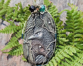 Nevermore Three Crow Bird Raven Pendant