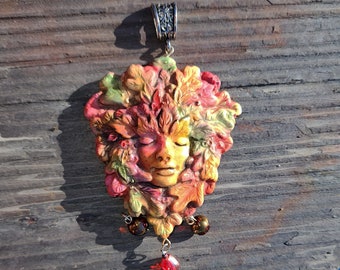 Fiery Autumn Greenwoman Pendant  Lady of the Forest
