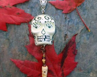 Glow in the Dark Skull Halloween El Dia de los Muertos OOAK Pendant