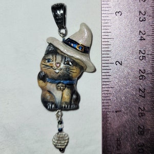 Happy Halloween Tortoiseshell Heterochromia Lucky Cat Maneki Neko Japanese Cat Handmade Pendant image 4