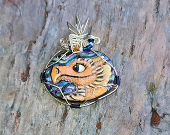 Fire Orange Red Baby  Dragon Handpainted Pendant Cool and fun