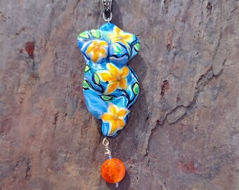 Golden Flower Goddess with Multi Glow in the Dark Pendant