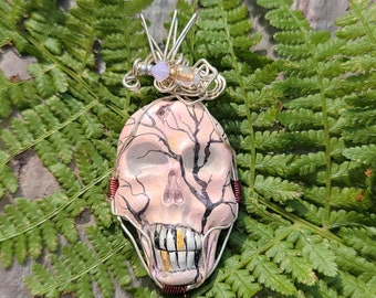 Peach Winter Tree Skull Pendant Halloween Skeletal Fun