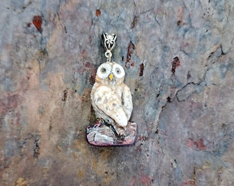 Barred owl Strix varia Handmade Pendant in Natural Colors