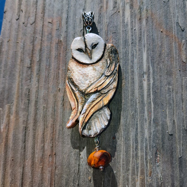 Stunning Barn Owl Tyto alba Handmade Pendant