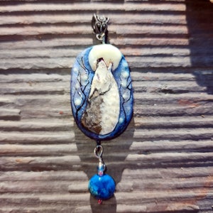 Wolf Howling at Full Moon Glow in the Dark Pendant