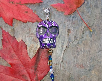 Pretty Purple PassionSkull Halloween El Dia de los Muertos OOAK Pendant