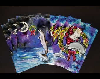 Christmas Dolphin Postcard Limited Edition Set 6 Cards
