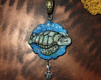 Swimming Loggerhead sea turtle Handmade Pendant