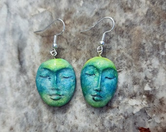 Blue and Green Fun Face Earrings Lovely sparkle