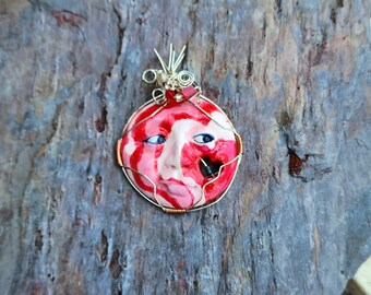 Peppermint Dream handpainted face pendant with cut out heart