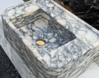 Custom Calacatta Viola Marble Sink, Handmade Wall Mounted Marble Sink, Powder Room Vanity,  Natural Stone Marble Sink, Luxury Marble Sink