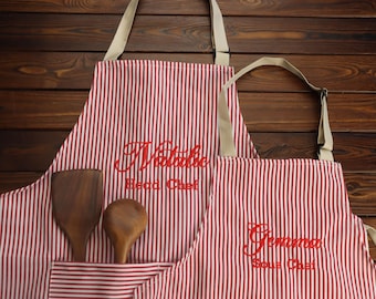 Personalized Embroidered Apron Set – Matching Family Aprons, Mother's Day Gift, Baking Gift for Her, Nan Kitchen Apron