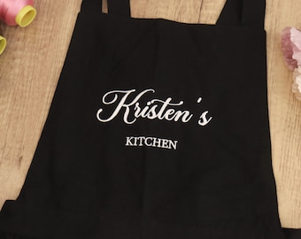 Personalized Embroidered Kitchen Apron, Canvas Workshop Apron with Pockets, Barbeque Apron, Bartender Apron, Gift for Her