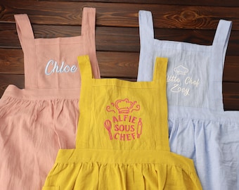 Embroidered Kids Apron Custom - Personalized Cooking Apron for Kids with Pockets Personalised head chef sous chef Chef Gift