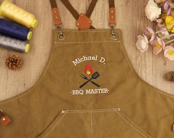 Grembiule da barbecue in tela ricamato personalizzato, regalo per chef e maestro del barbecue