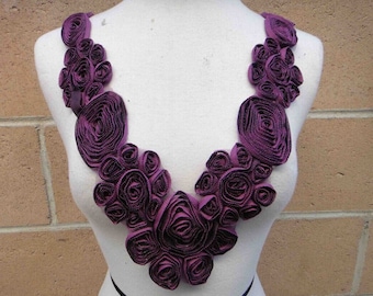 Plum Purple Vintage look Flower Collar Applique Apparel Clothing Costume Wide Trim Arts Crafts Supplies Remnants Stash Floral Yoke