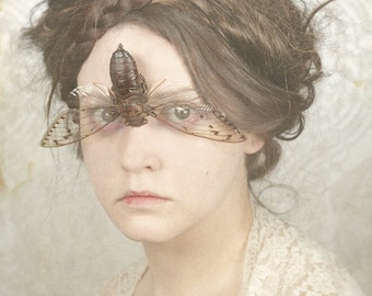 8x12 - You Don't Sing To Me Anymore - Surreal Photo Print Creepy Portrait Fine Art Image Woman with cicada over her eyes on her face