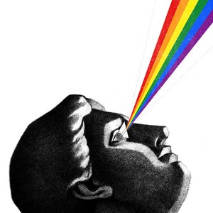 Queer Eye Fine art print B&W Portrait of sculpture with rainbow spectrum Graphic Simple Bright Bold Modern Wall Decor Gay LGBTQ+ Pride