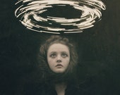 Conjuring - Surreal Fine Art Photography Print Dark Art Magic Creepy Portrait Image Light Circle Wormhole Woman Face Black Haunting Witch
