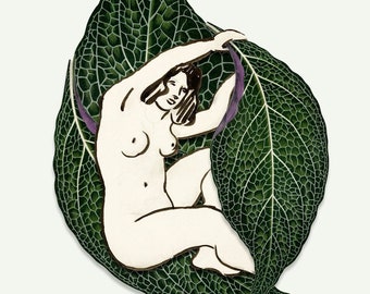 A Natural Embrace Gimme Shelter Art Print Vintage Nude Plant Lady Adelaster albivenis Nerve Mosaic Simple Black Lines Altered Collage