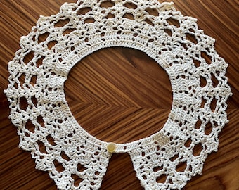 Vintage Handmade Knit Crocheted Collar Dress Crochet OOAK White Cream Girls