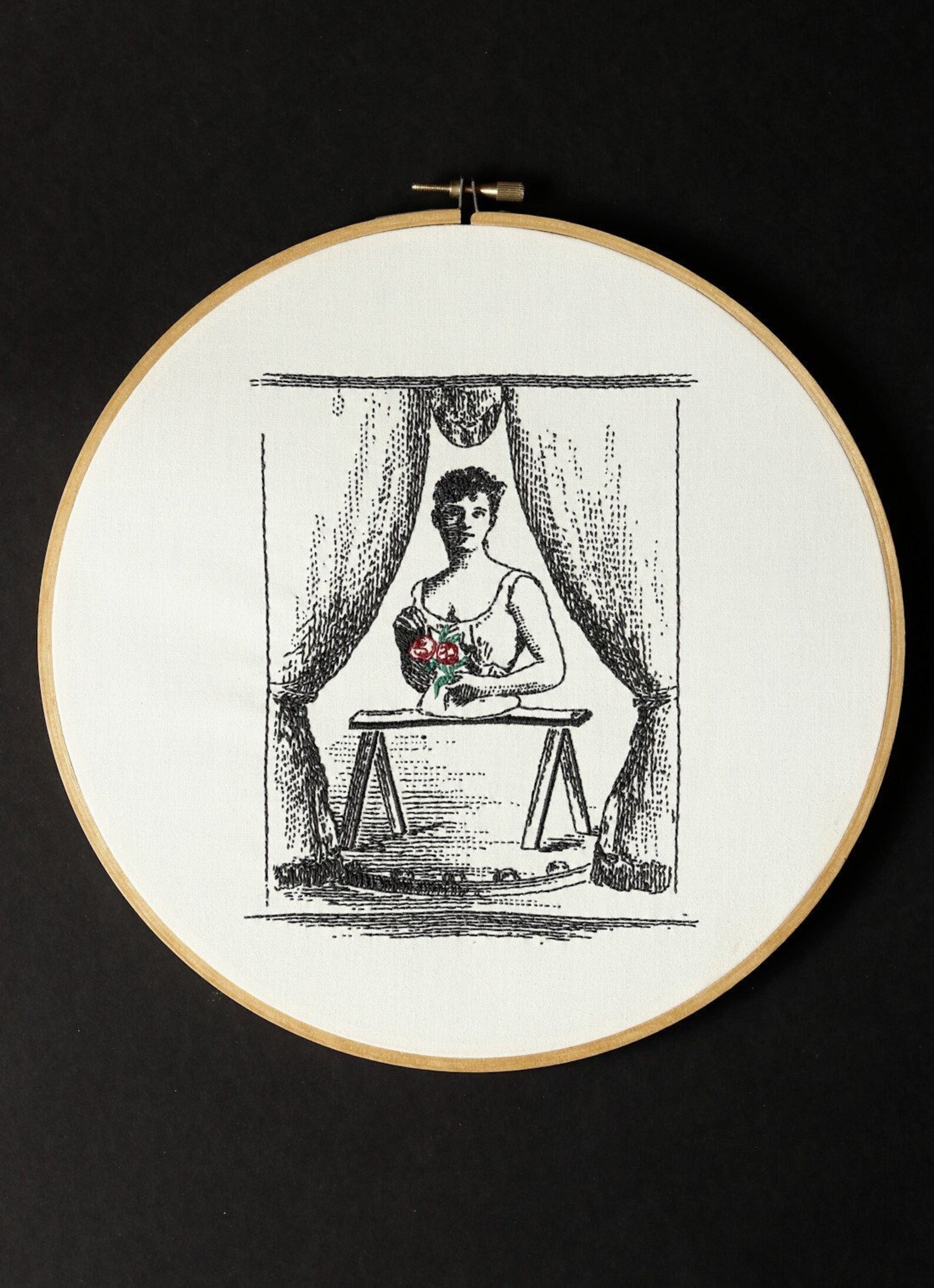 New Half Lady -original Modern Embroidery Hoop Art Womans Portrait ...