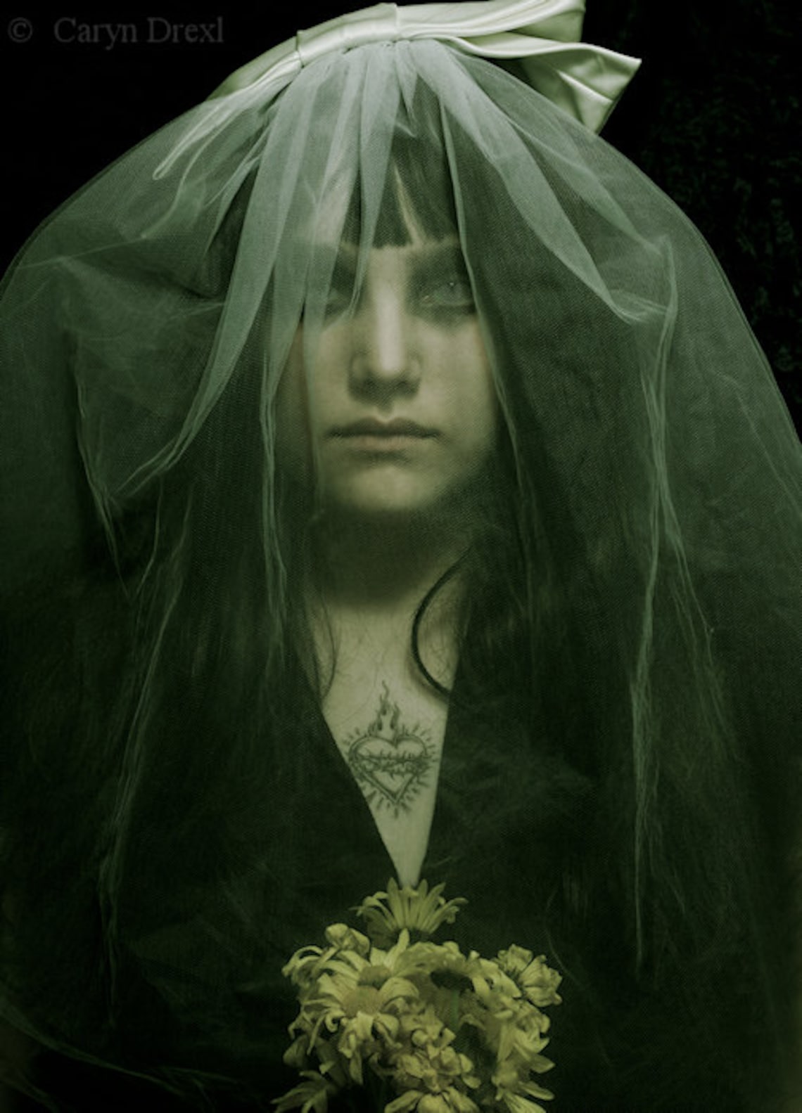 The Bride FREE SHIPPING Black Green Yellow Veil Heart | Etsy