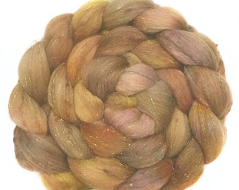 BFL CAMEL SOYSILK handdyed wool roving top spinning fiber 3.6 oz