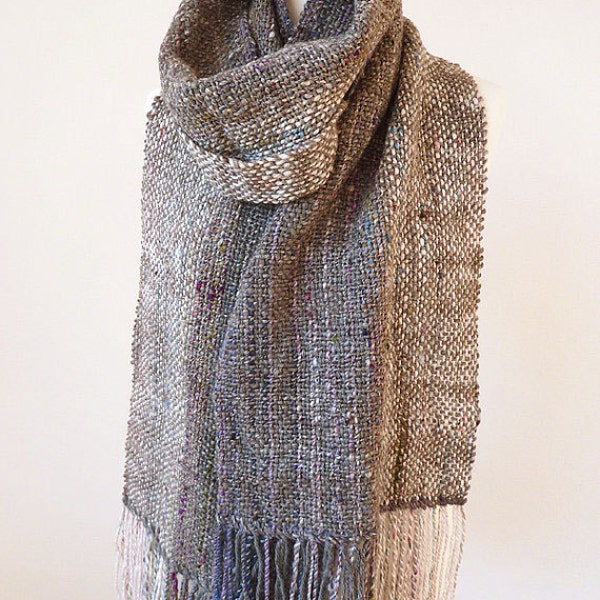 Hand woven scarf made with handspun luxury yarn - READY TO SHIP grey