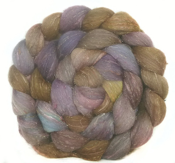 BFL CAMEL SOYSILK handdyed wool roving top spinning fiber 3.6 oz