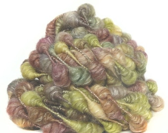 Handspun Art Yarn handdyed Merino wool and silk coils