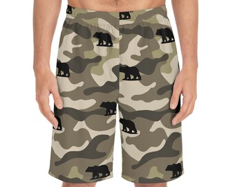 Men's Camo Bear Board Shorts Swim Trunks Swimwear  (AOP)