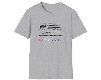 Red White and Buck Deer American Flag Unisex Softstyle T-Shirt