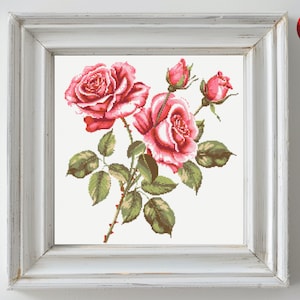 Cross Stitch Pattern PDF Red Roses Flowers Floral Instant Download