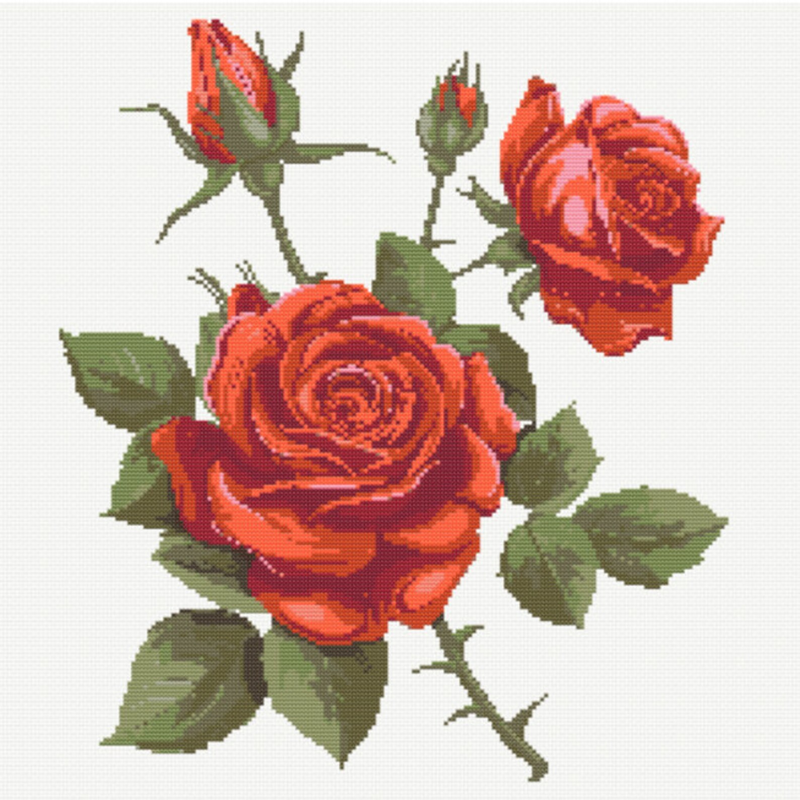 Cross Stitch Pattern PDF Deep Red Roses Flowers Floral Instant Download ...