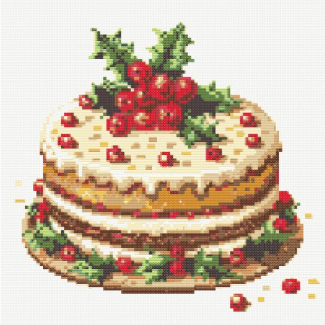 Cross Stitch Pattern PDF Vintage Christmas Cake and Holly Floral ...