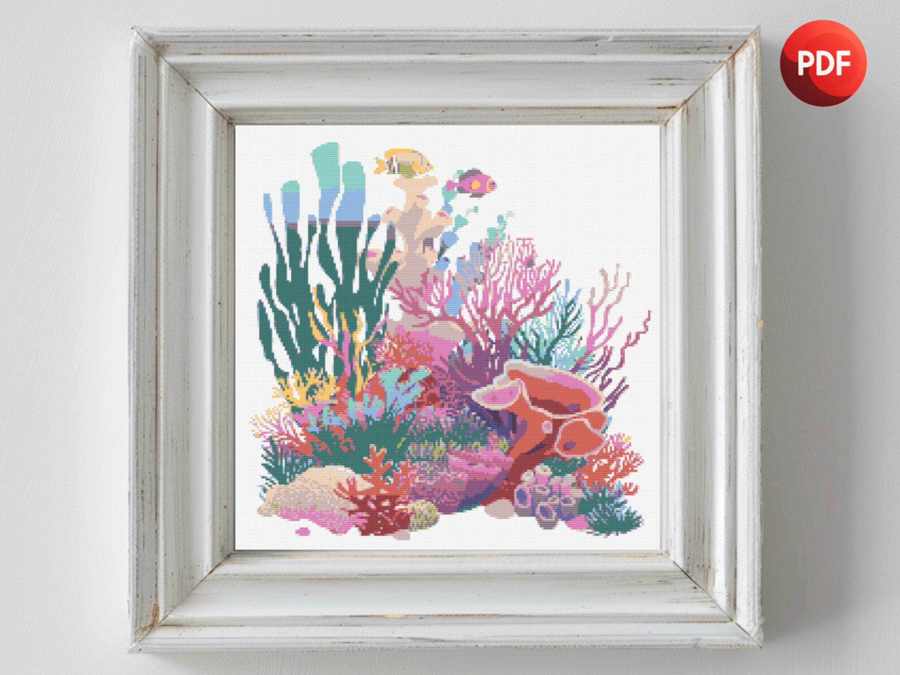 Cross Stitch Pattern PDF Underwater Fish and Sea Plants Coral Floral ...