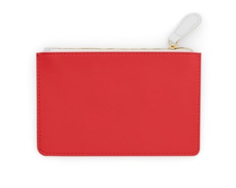 Solid Red Leather Mini Clutch Handbag, Stadium Approved