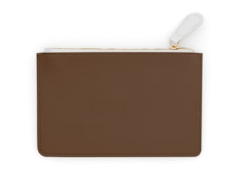 Solid Brown Leather Mini Clutch Handbag, Stadium Approved