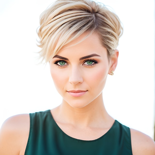 Blonde Mix Pixie Cut Wig with Bangs for Women, Short Blonde Bob Wig, Multidimensional Blonde, Color Melt Textured Bob, Short Shaggy Bob,